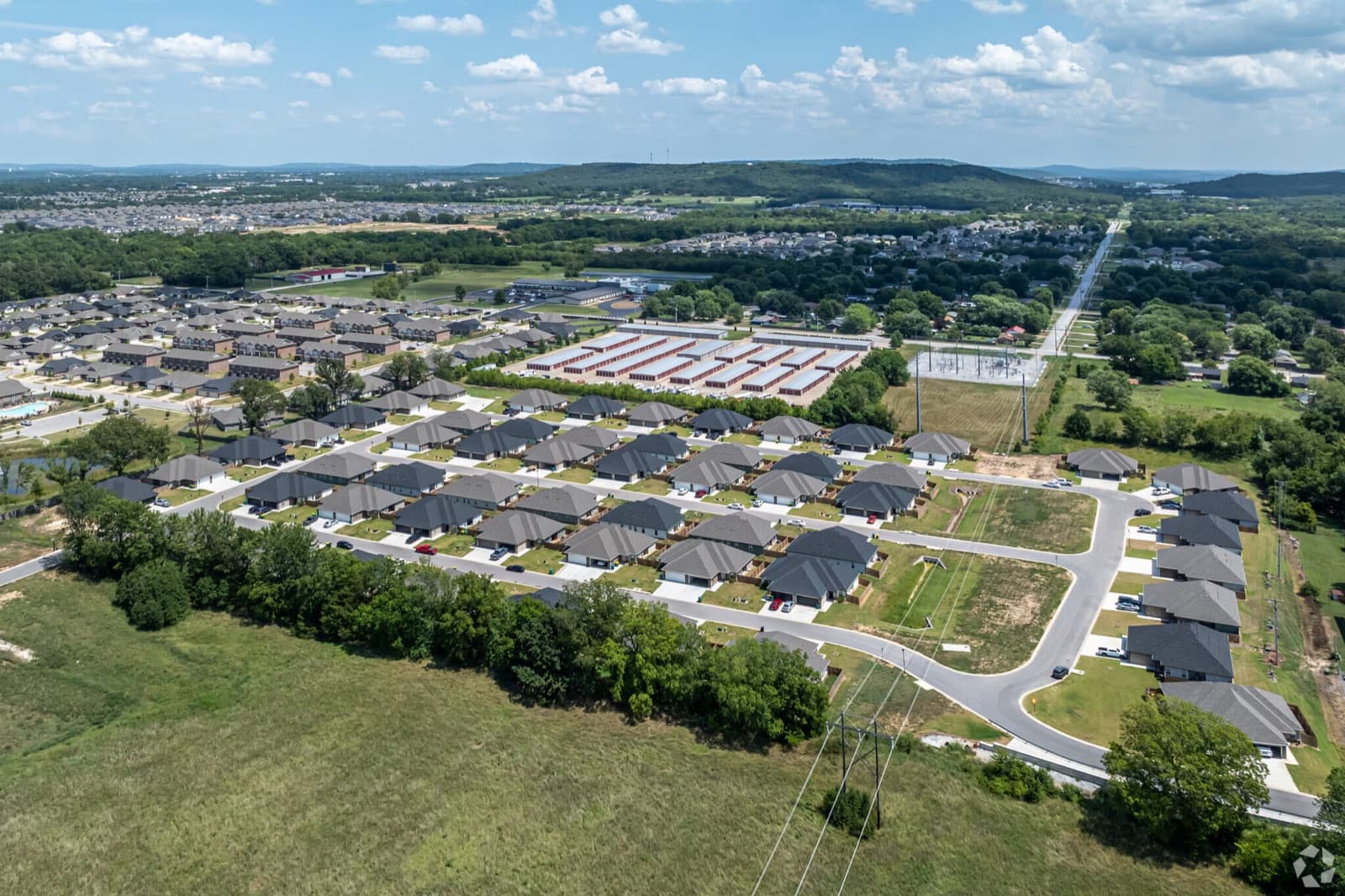 An aerial view of the Farmington Hills duplex community